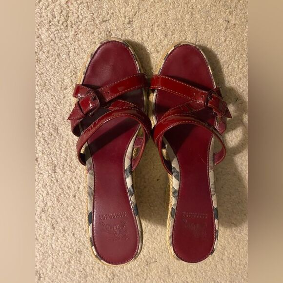 Auth Burberry EUC sandals leather straps & soles. Espadrille Wedge Made in Italy - Picture 2 of 10